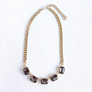 Bezel Stone Necklace - Smokey Stone Necklace -..