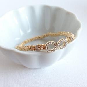 Gold Infinity Bracelet - Stretch Bracelet - Pave..