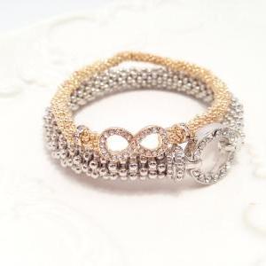 Gold Infinity Bracelet - Stretch Bracelet - Pave..