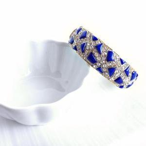 Cobalt Blue Bangle - Unique Bracelet - Mixed Print..