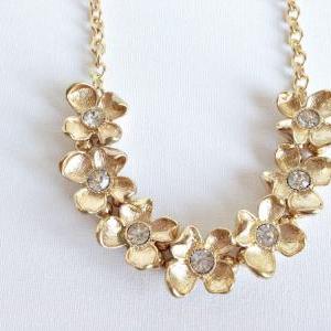 Floral Necklace - Gold Pave Necklace - Long..