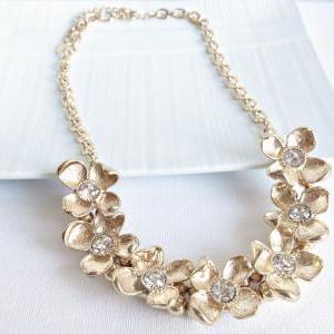 Floral Necklace - Gold Pave Necklace - Long..
