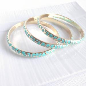 Turquoise And Gold Bangle Bracelets - Bangles -..