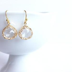 Framed Glass Earrings - Gold Framed Earrings -..