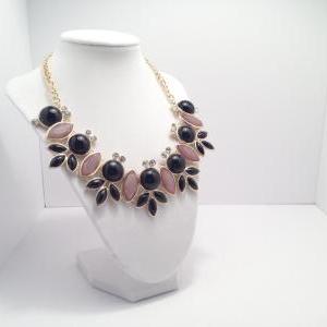 Floral Beaded Necklace - Neutral - Statement..