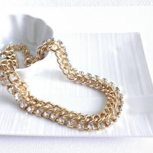 Chunky Chain Gold Necklace - Chain And Crystal..