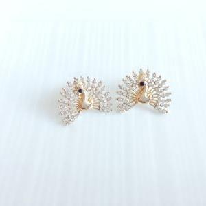 Peacock Stud Earrings - Animal Jewelry - Bird..