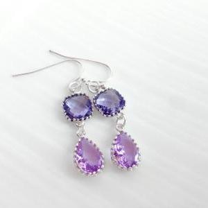 Purple Glass Framed Earrings - Gold Framed..