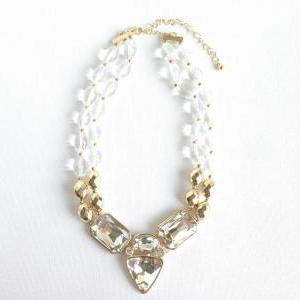 Glass Stone Necklace - Beaded Necklace - Acrylic..
