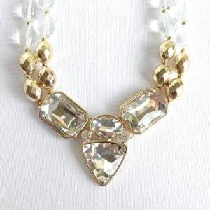 Glass Stone Necklace - Beaded Necklace - Acrylic..