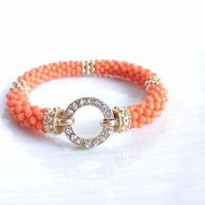 Orange Pave Bracelet - Stretch Bracelet - Orange..