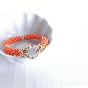Orange Pave Bracelet - Stretch Bracelet - Orange..