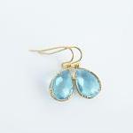 Blue Framed Glass Earrings - Gold - Sparkle