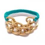 Plastic Lace Bracelet - Turquoise And Gold Chain..