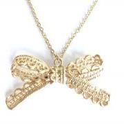 Gold Bow Necklace - Lace RibbonCharm - Gold - Tiffany