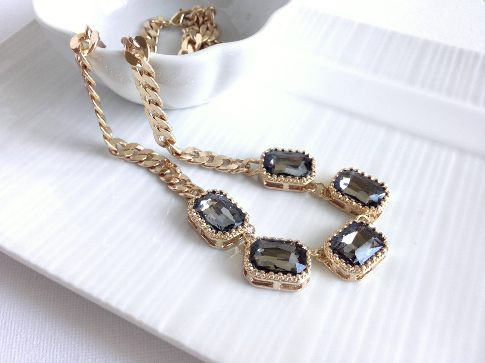 Bezel Stone Necklace - Smokey Stone Necklace - Framed Stone Neklace - Crystal Necklace - Statement Jewelry