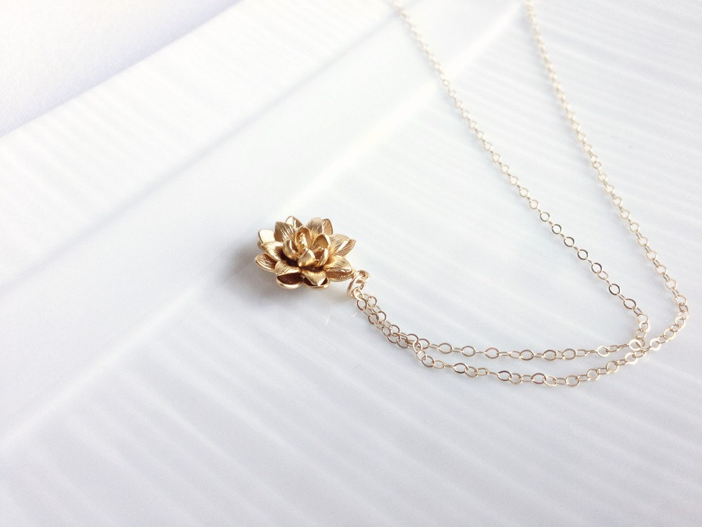 Gold Lotus Necklace - Flower - 14 Gold Filled - Nelumbo