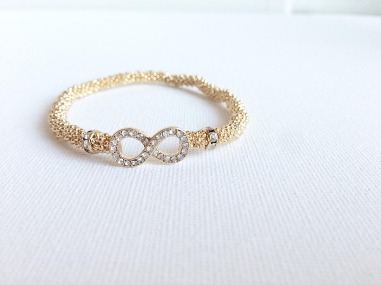 Gold Infinity Bracelet - Stretch Bracelet - Pave Gold Stretch Bracelet - Beaded Jewelry
