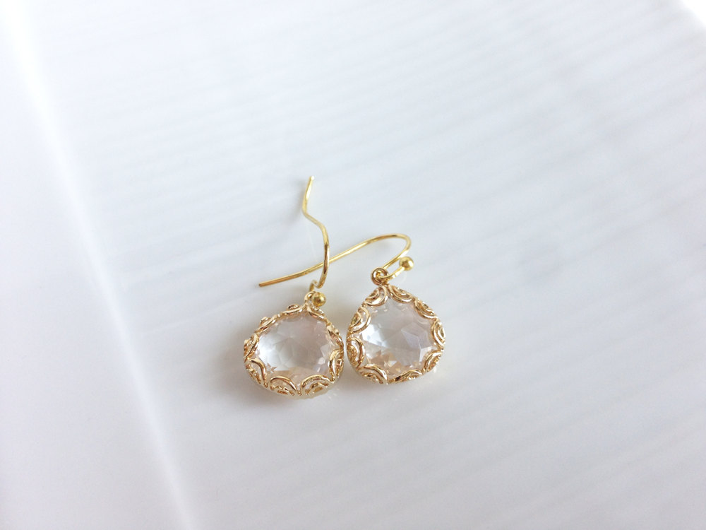 Framed Glass Earrings - Gold Framed Earrings - Dangle - Isabella