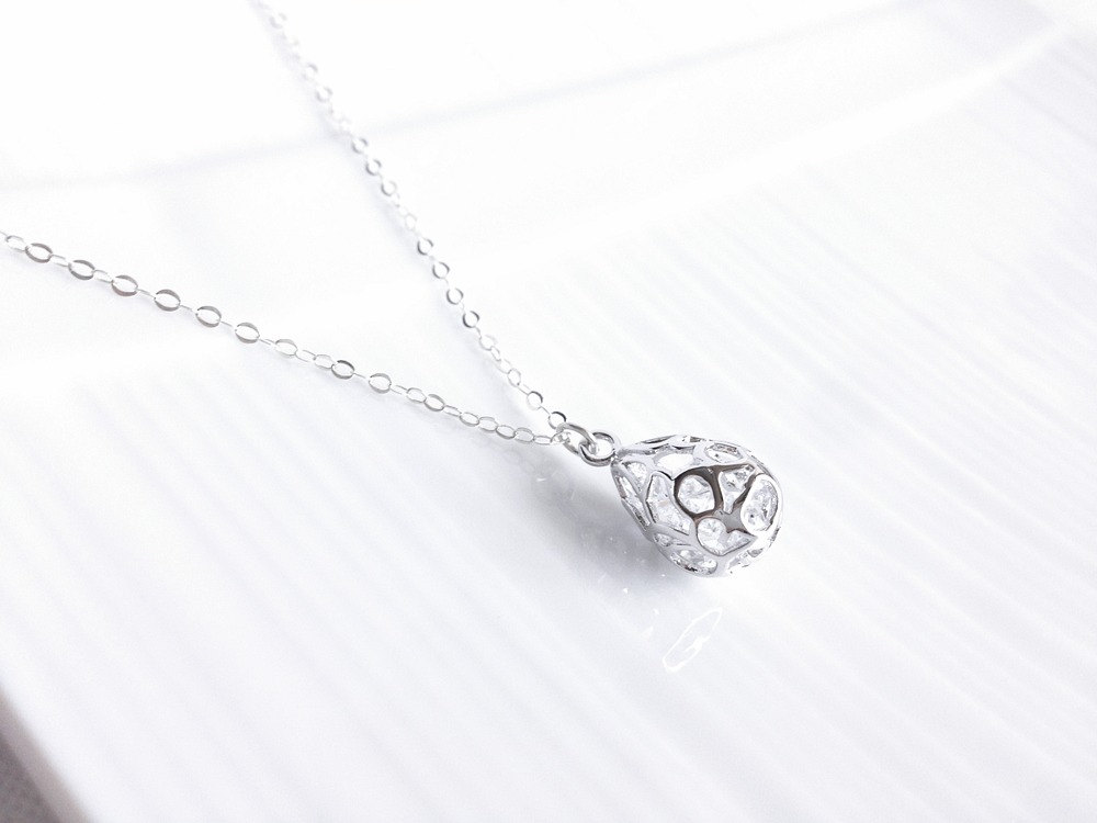 Silver Teardrop Necklace - Sterling Silver Necklace - Amelie