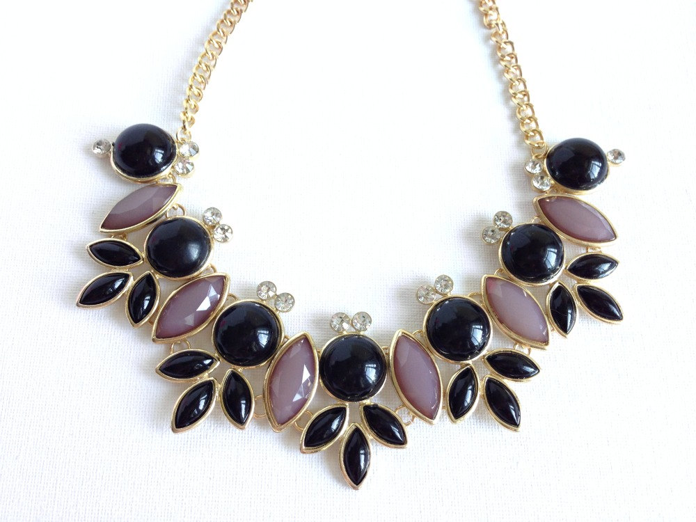 Floral Beaded Necklace - Neutral - Statement Necklace - Cluster Jewelry - Midnight In Paris
