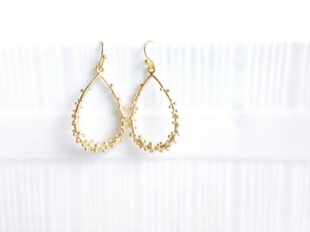 Gold Teardrop Earrings - Gold Dangle Earrings - Dots