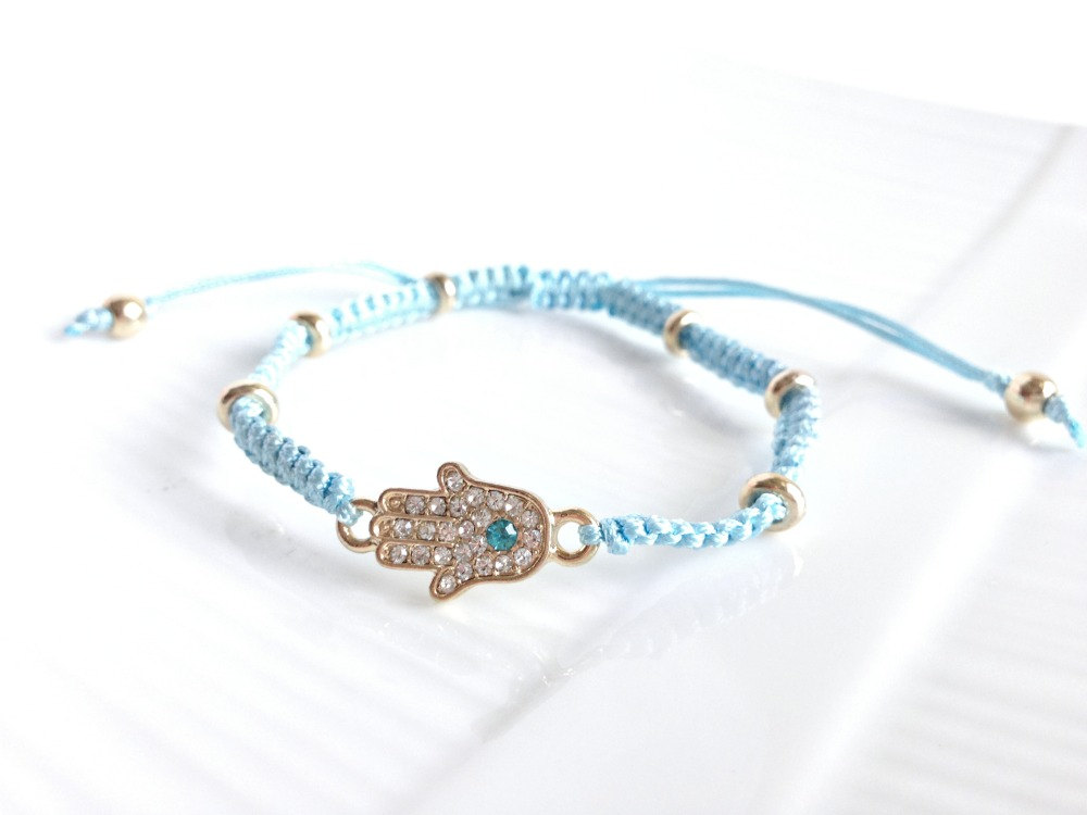 Hamza Bracelet - String Bracelet - Blue Bracelet - Blue And Gold - Hamza Jewelry - Spiritual - Adjustable Bracelet