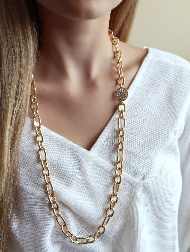 Long Gold Chain Necklace - Gold Pave Necklace - Long Layering Necklace - Gold Chain Necklace