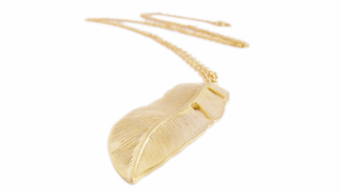 Gold Feather Necklace - Leaf - Gold - Autumn