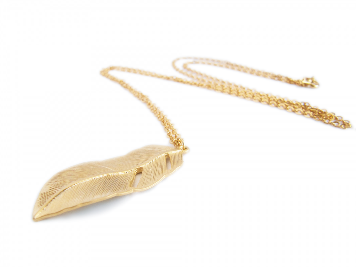 Gold Feather Necklace - Leaf - Gold - Autumn on Luulla