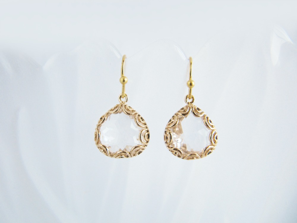 Framed Glass Earrings - Gold Framed Earrings - Dangle - Isabella