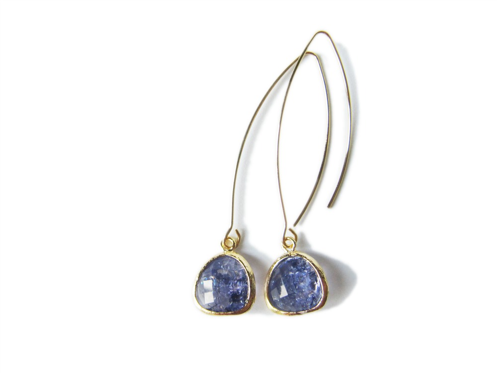 Purple Glass Earrings - Dangle - Gold - Aurora