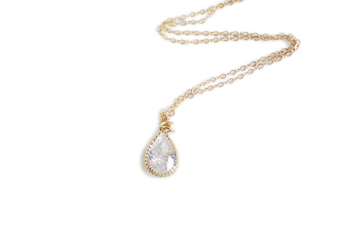 Gold Framed Crystal Necklace Pendant - Crystal Pendant - Gold - Gigi