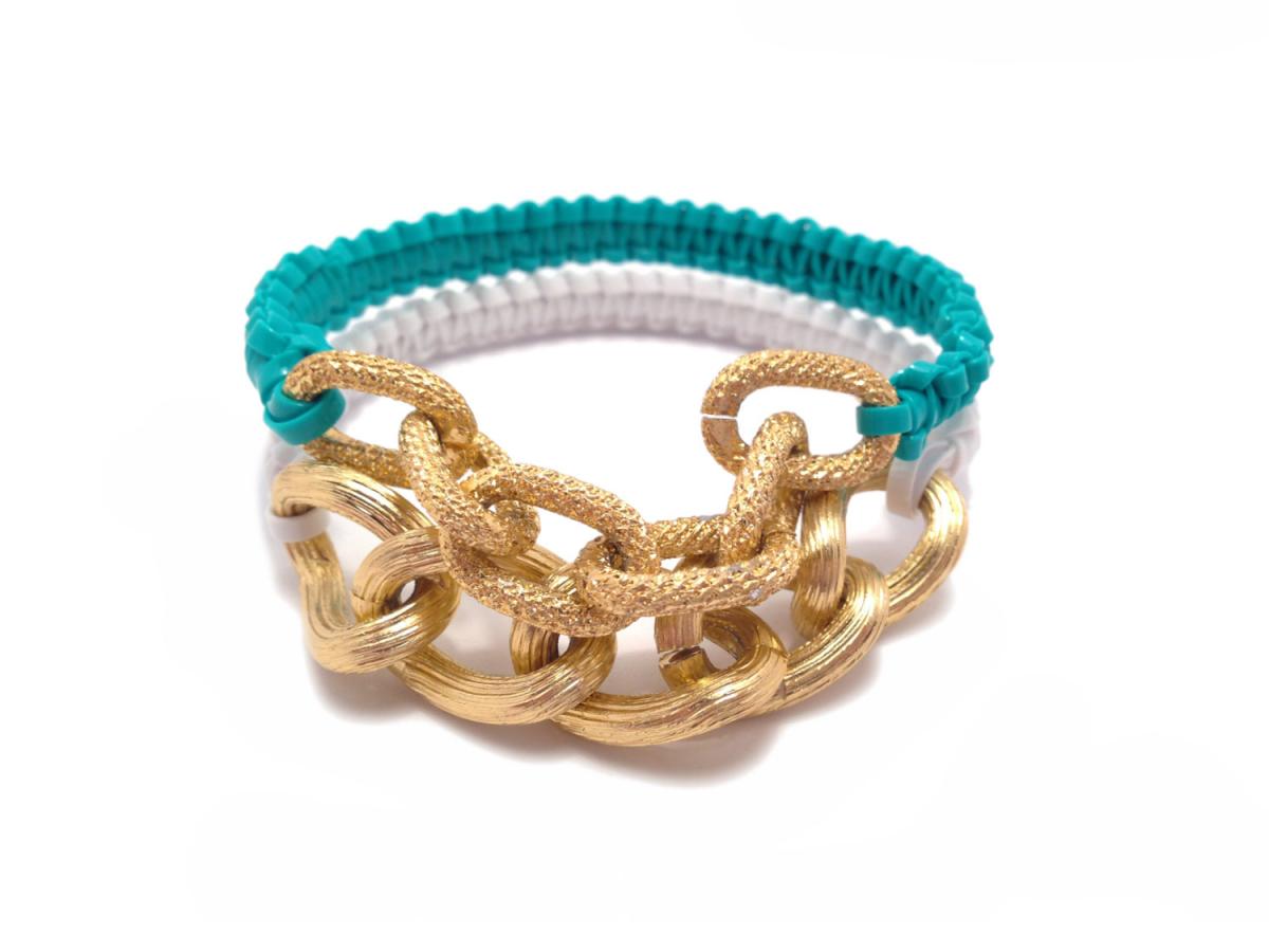 Plastic Lace Bracelet - Turquoise And Gold Chain Bracelet - Smoothie Bracelet