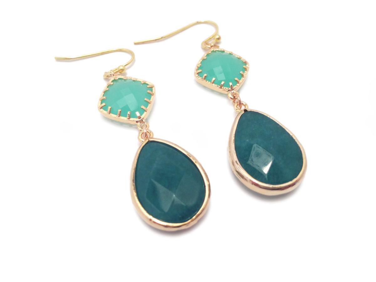 Emerald Earrings - Gold Frames Earrings - Emerald Green Teardrop Earrings - Starstruck