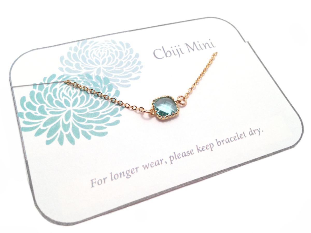 Mint Green Friendship Charm Bracelet - Mint Green Crystal - Bezel Bracelet