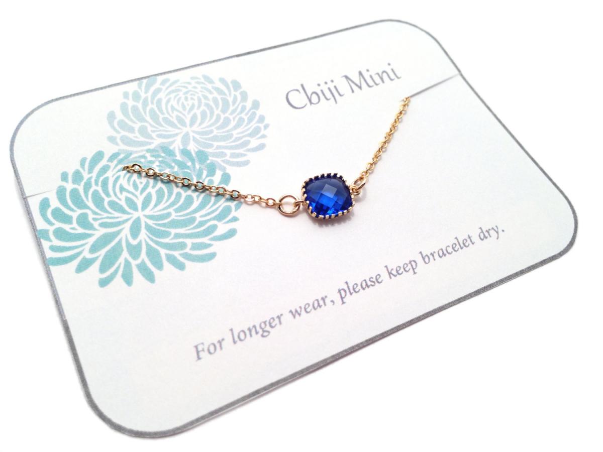 Gold Charm Bracelet - Cobalt Blue Bezel Bracelet - Cobalt Blue Crystal - Charm Bracelet