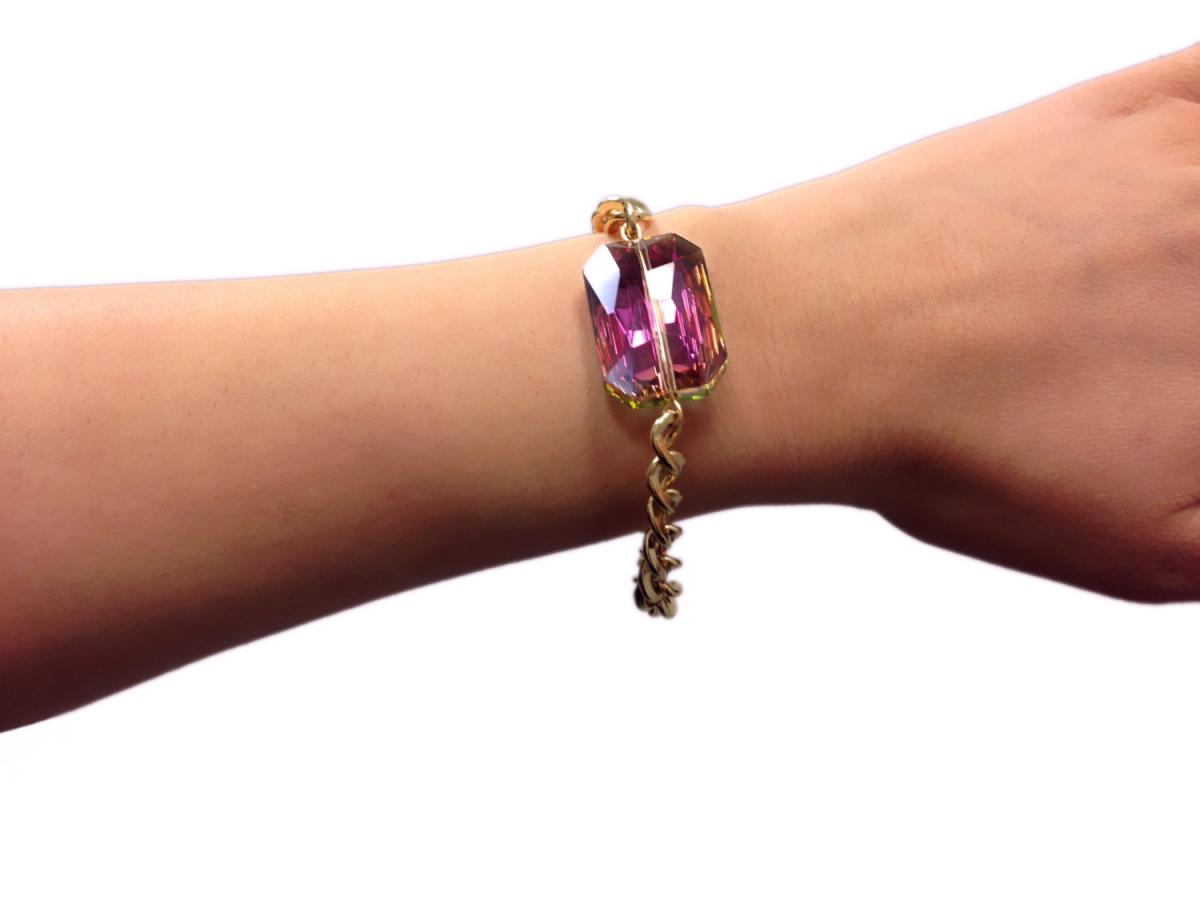 Center Stone Bracelet - Pink Crystal Bracelet - Aria